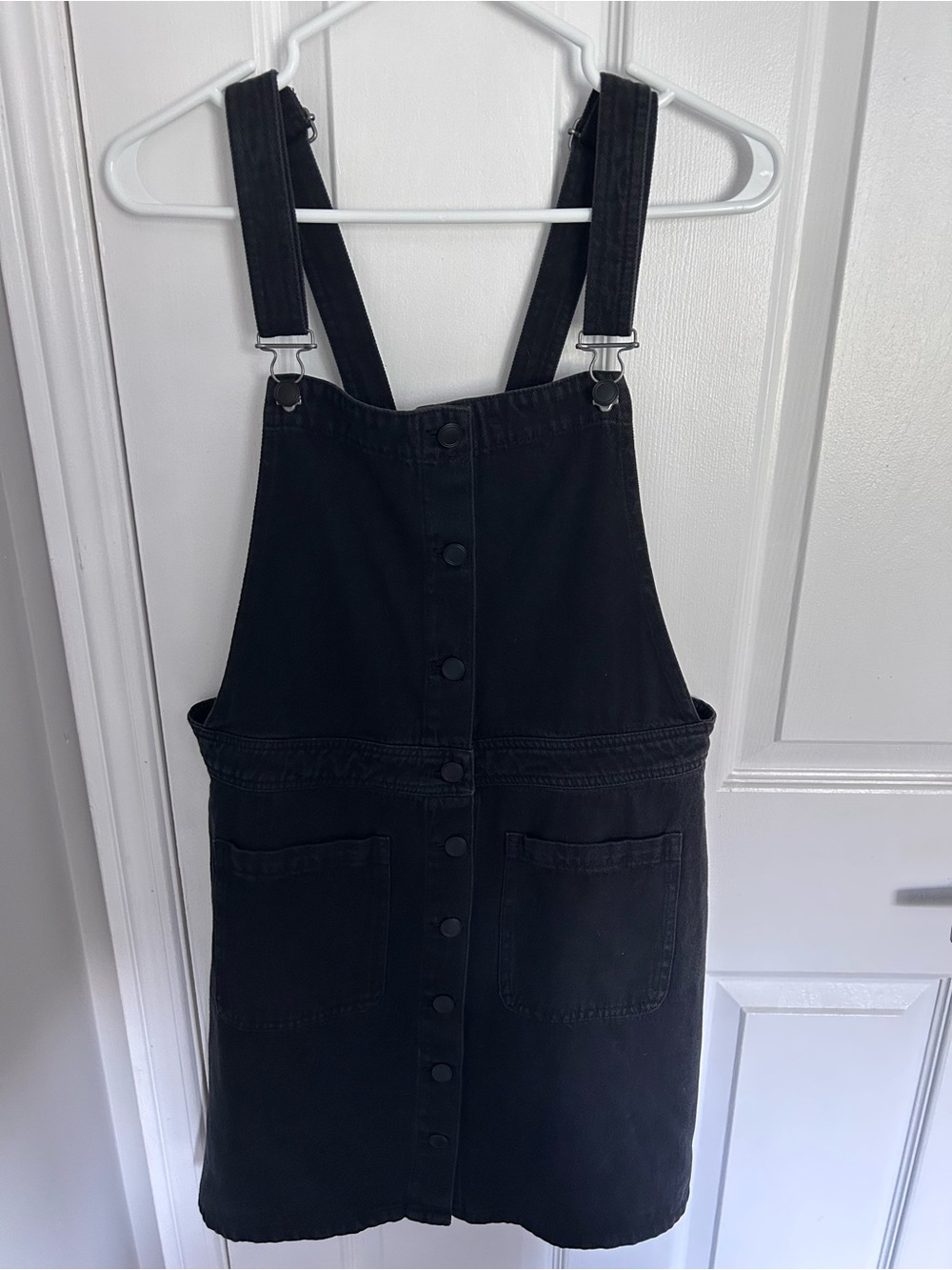 Buttoned Black Denim Apron Dress